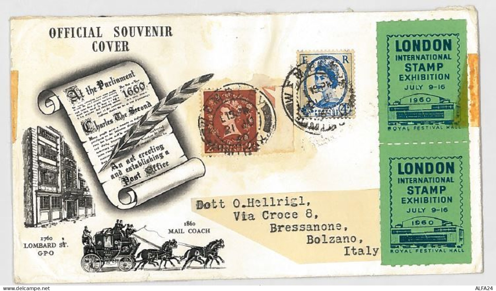 LETTERA VIAGGIATA 1960 REGNO UNITO DA WEMBLEY A BRESSANONE (SX124 - Cartas & Documentos