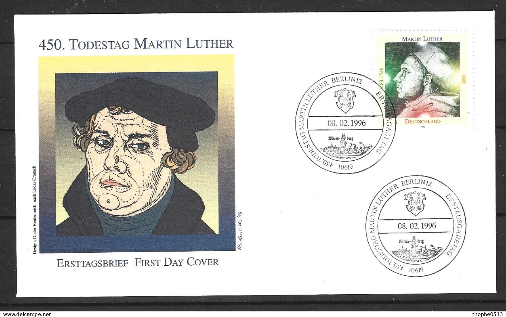 ALLEMAGNE. N°1673 De 1996 Sur Enveloppe 1er Jour. Martin Luther. - Theologen