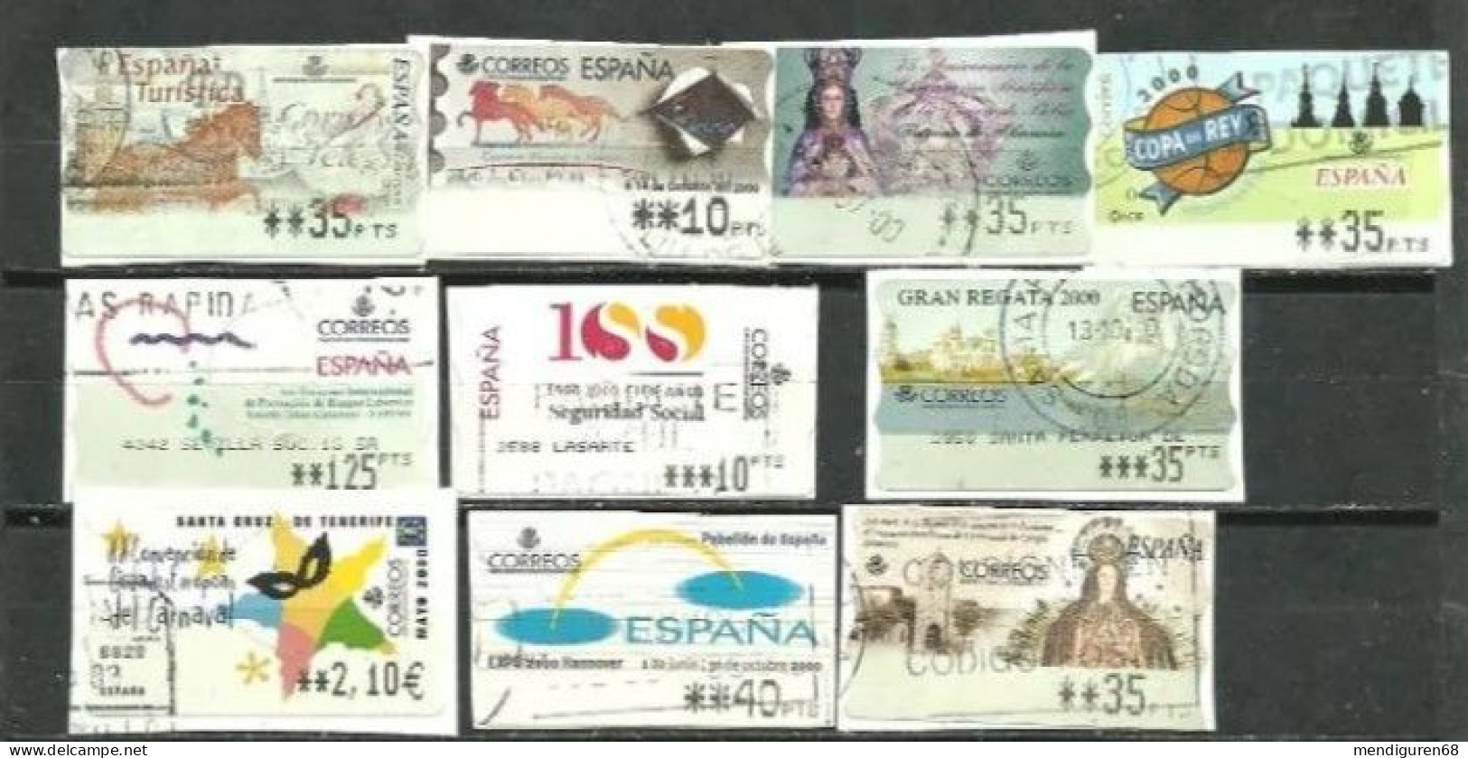 ESPAGNE SPAIN SPANIEN ESPAÑA 1999-2000 SET 10 SELLOS ATM LOTE (3) ON PAPER - Usados