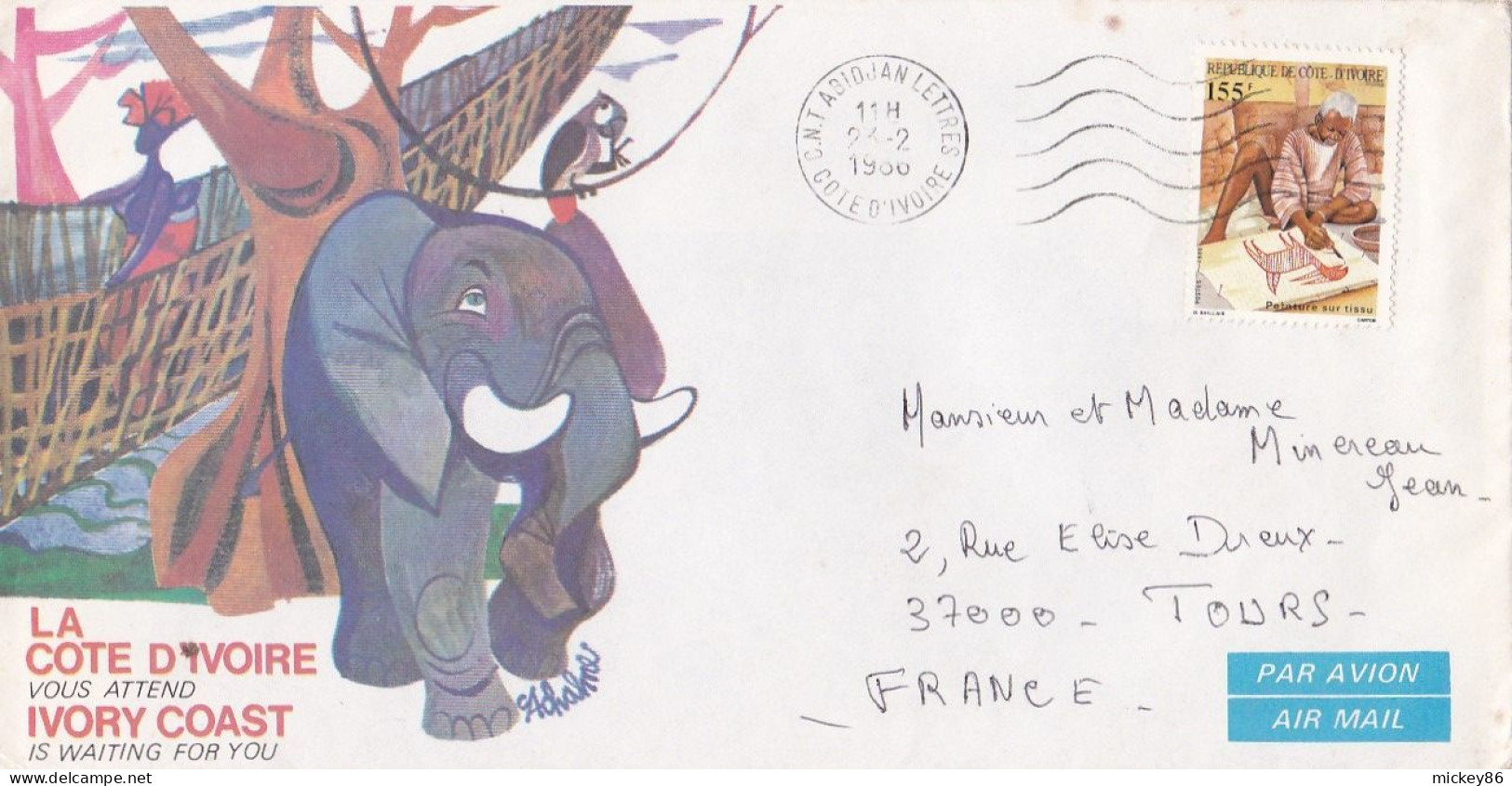 Côte D'Ivoire --1986--Lettre De C.N.T ABIDJAN LETTRES Pour TOURS-37 (France) ..tp Seul Sur Lettre Illustrée - Ivoorkust (1960-...)