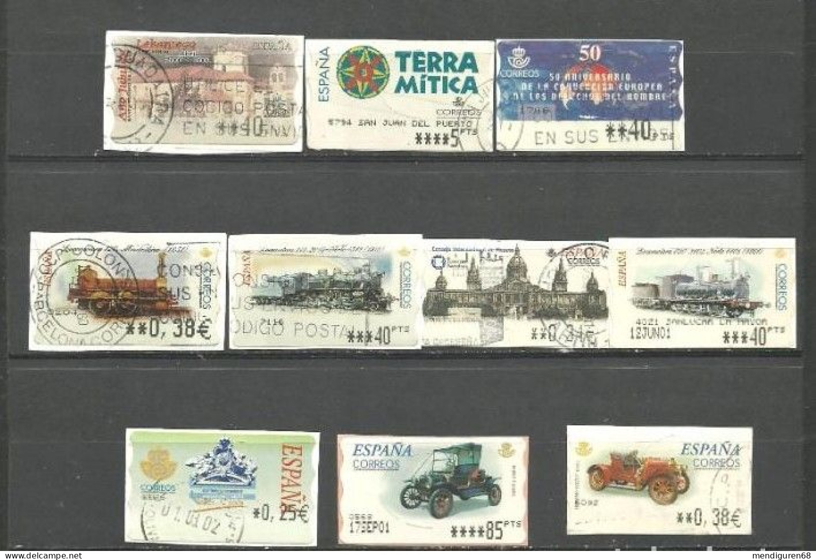 ESPAGNE SPAIN SPANIEN ESPAÑA 2000-01 SET 10 SELLOS ATM LOTE (1) ON PAPER - Used Stamps