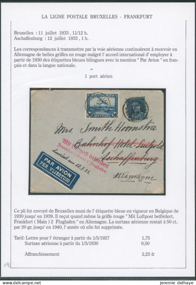 Collection (P.A.) - Affranch. Mixte Sur L. Par Avion De Bruxelles (1933) > Aschaffinburg + Griffe Rouge Allemande ! - Lettres & Documents
