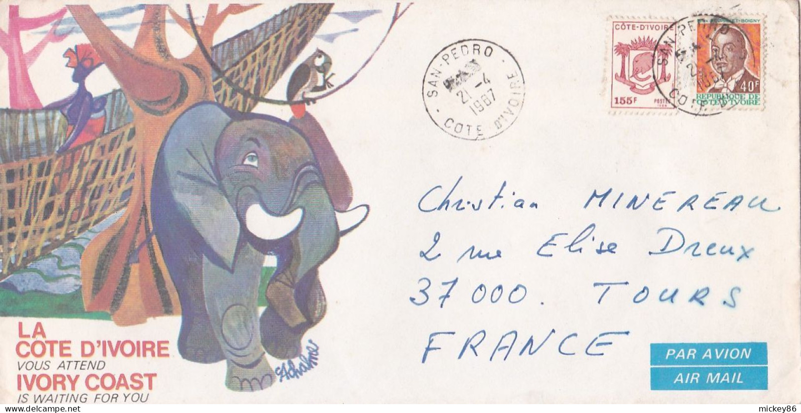 Côte D'Ivoire --1987--Lettre De SAN PEDRO  Pour TOURS-37 (France) ..timbres  Sur Lettre Illustrée - Côte D'Ivoire (1960-...)