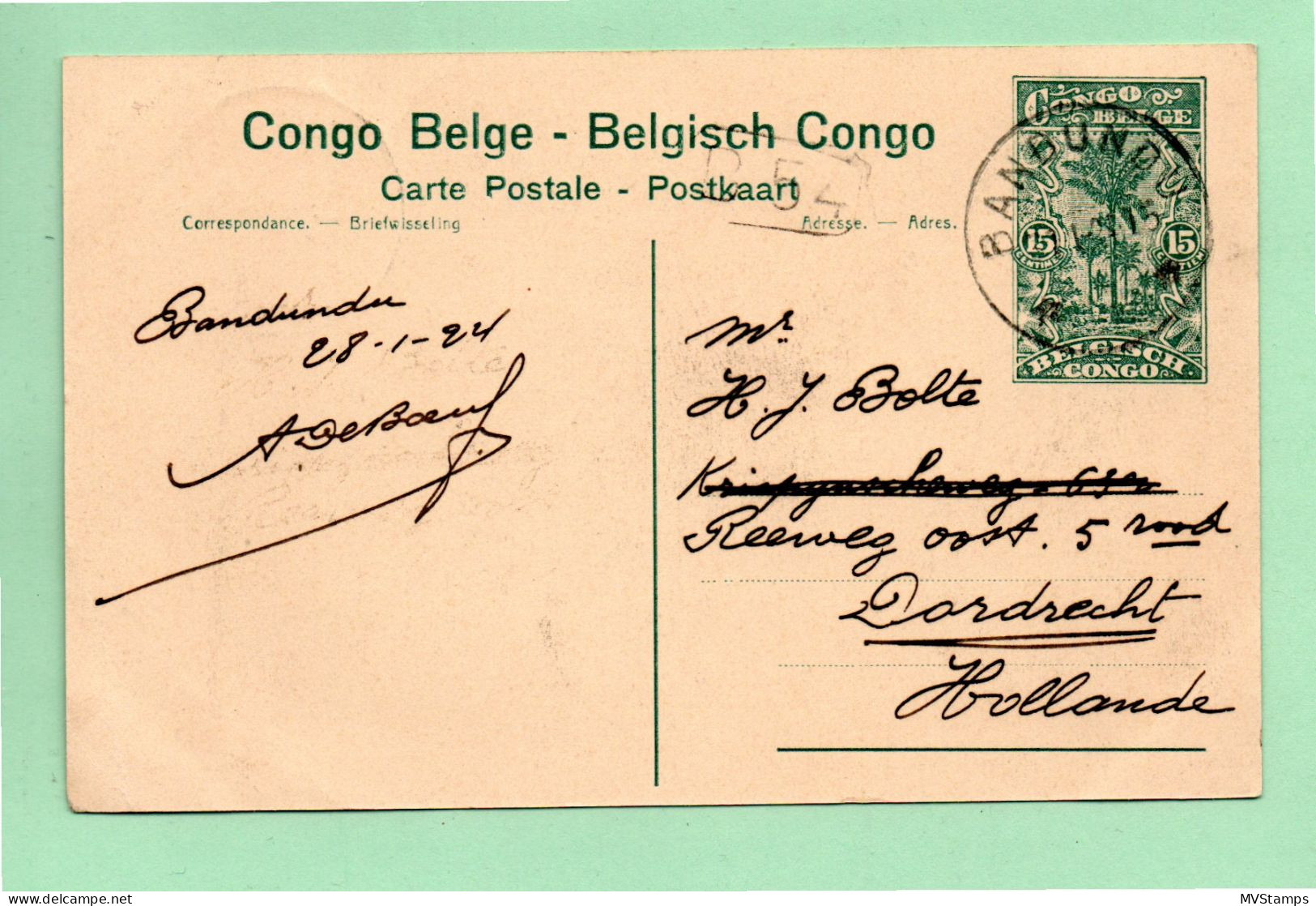 Belgium Congo 1924 Old Illustrated Postcard Nice Used Banbundu To Holland - Covers & Documents