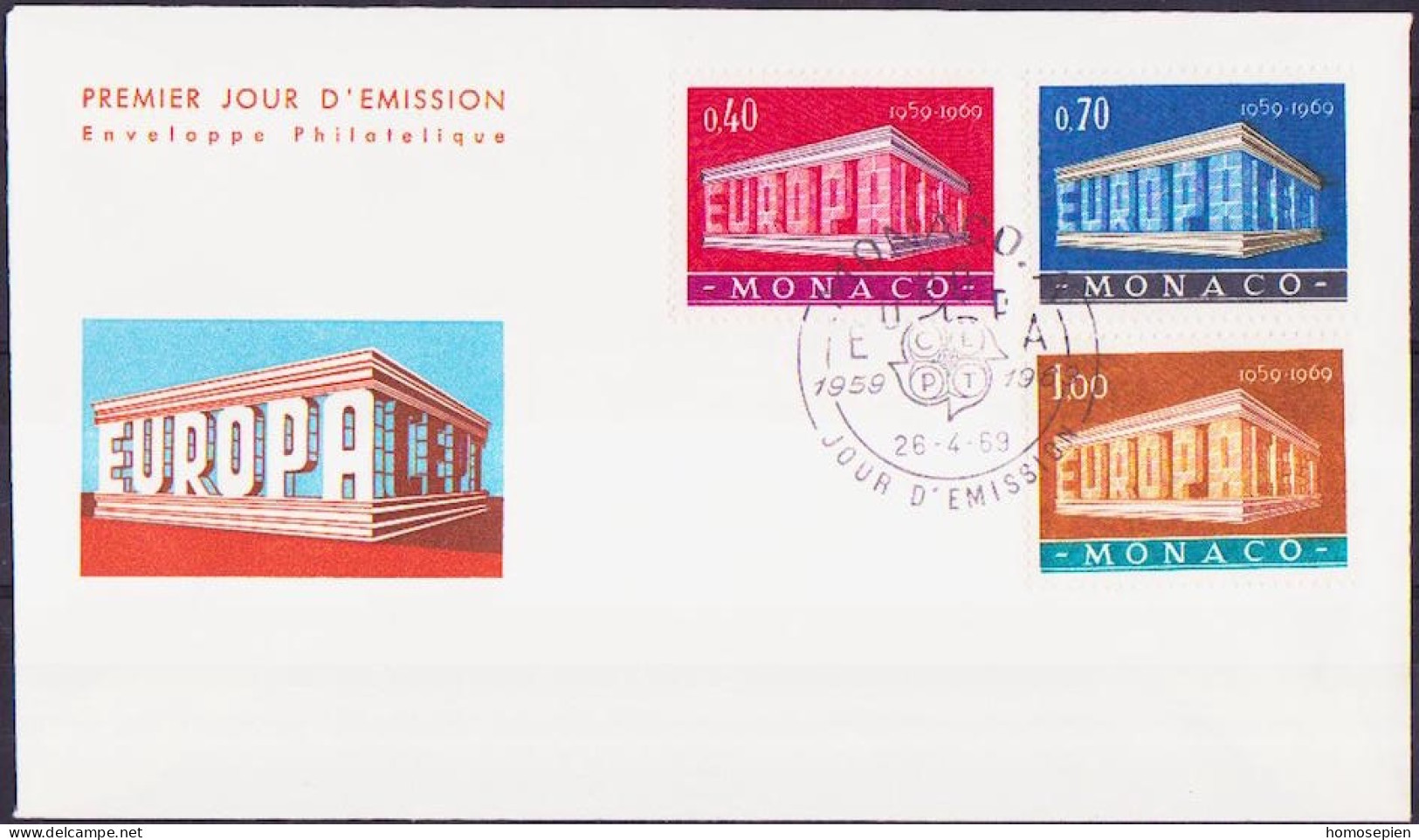 Europa CEPT 1969 Monaco FDC5 Y&T N°789 à 791 - Michel N°929 à 931 - 1969