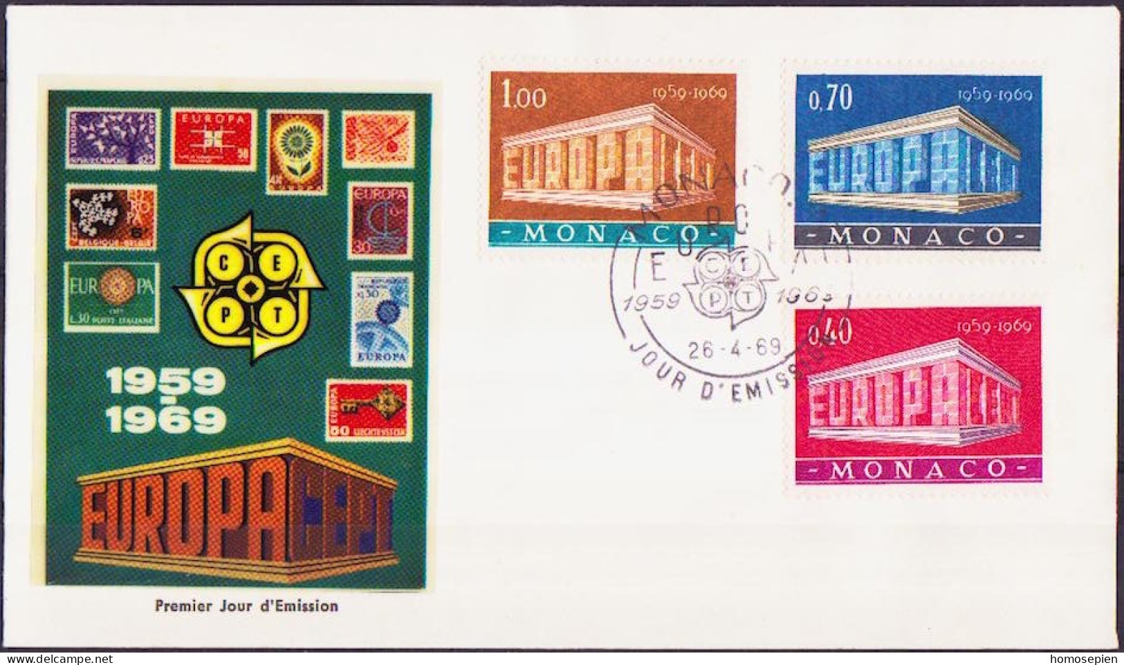 Europa CEPT 1969 Monaco FDC6 Y&T N°789 à 791 - Michel N°929 à 931 - 1969