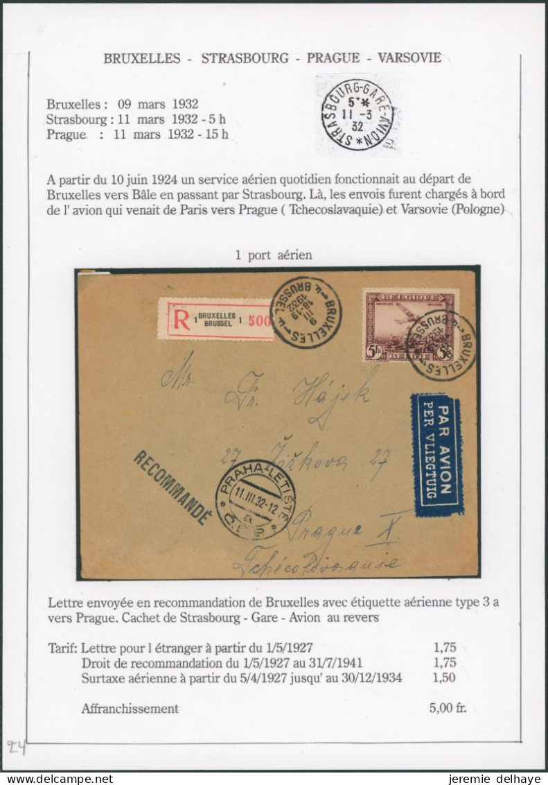 Collection (SABENA) - Affranch. Mixte Sur L. Par Avion De Bruxelles (1932) > Prague / Tarif, Cachet. - Lettres & Documents