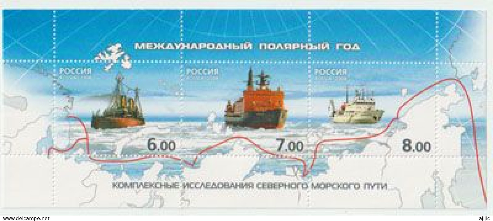 Route Maritime Du Nord (passage Du Nord-Est) Bloc-feuillet Neuf ** Russie 2008. International Polar Year - Expediciones árticas