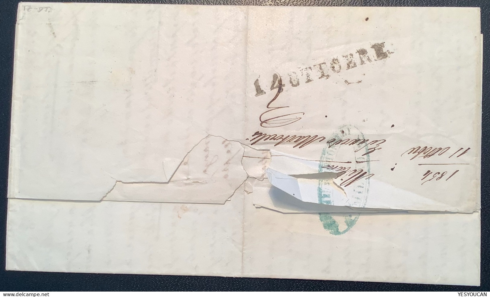 Lombardo Veneto „DISINFETTATA BOLOGNA“ 1850 45c Rare Desinfected Mail 1854cover Milano>Pesaro, Stato Pontificio (lettera - Lombardo-Vénétie