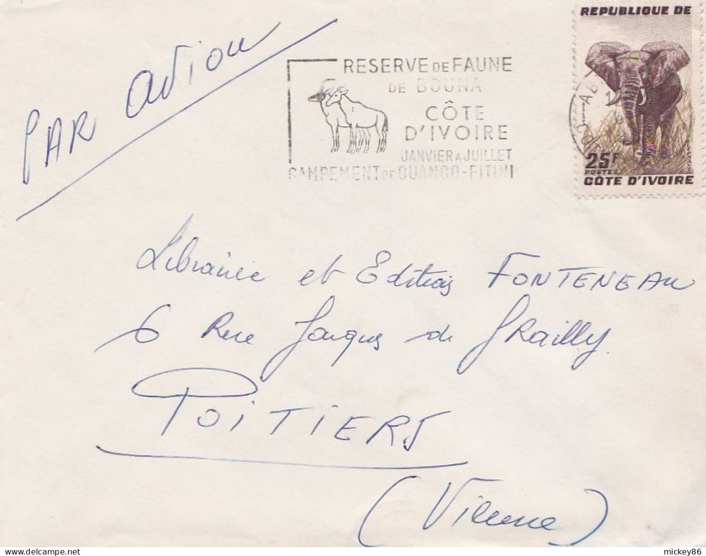 Côte D'Ivoire -- Lettre  Pour POITIERS-86 (France) ..timbre éléphant   Seul  Sur Lettre - Costa De Marfil (1960-...)
