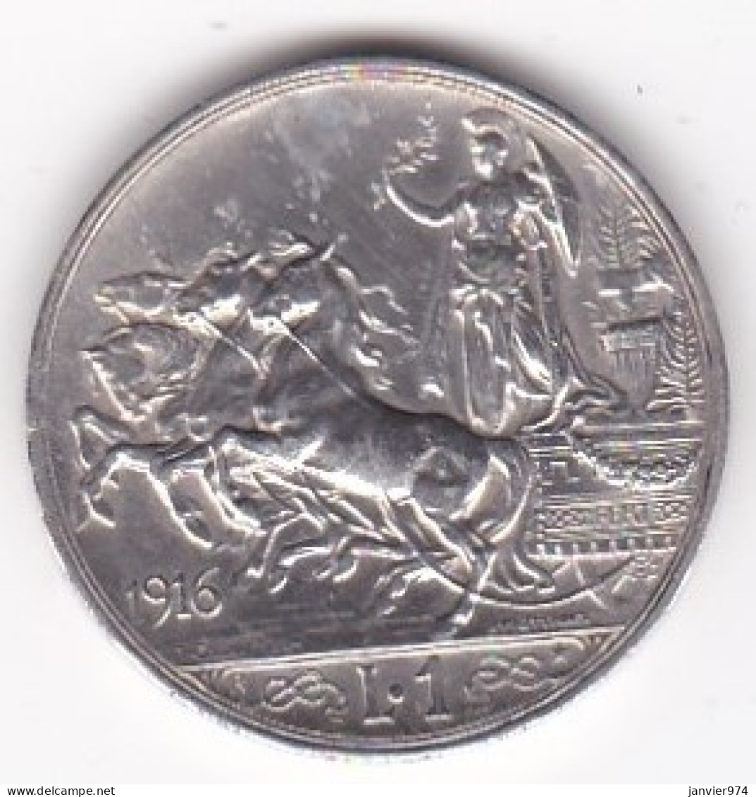 Regno D'Italia 1 Lira 1916 Quadriga Briosa. Vittorio Emanuele III, En Argent - 1900-1946 : Víctor Emmanuel III & Umberto II