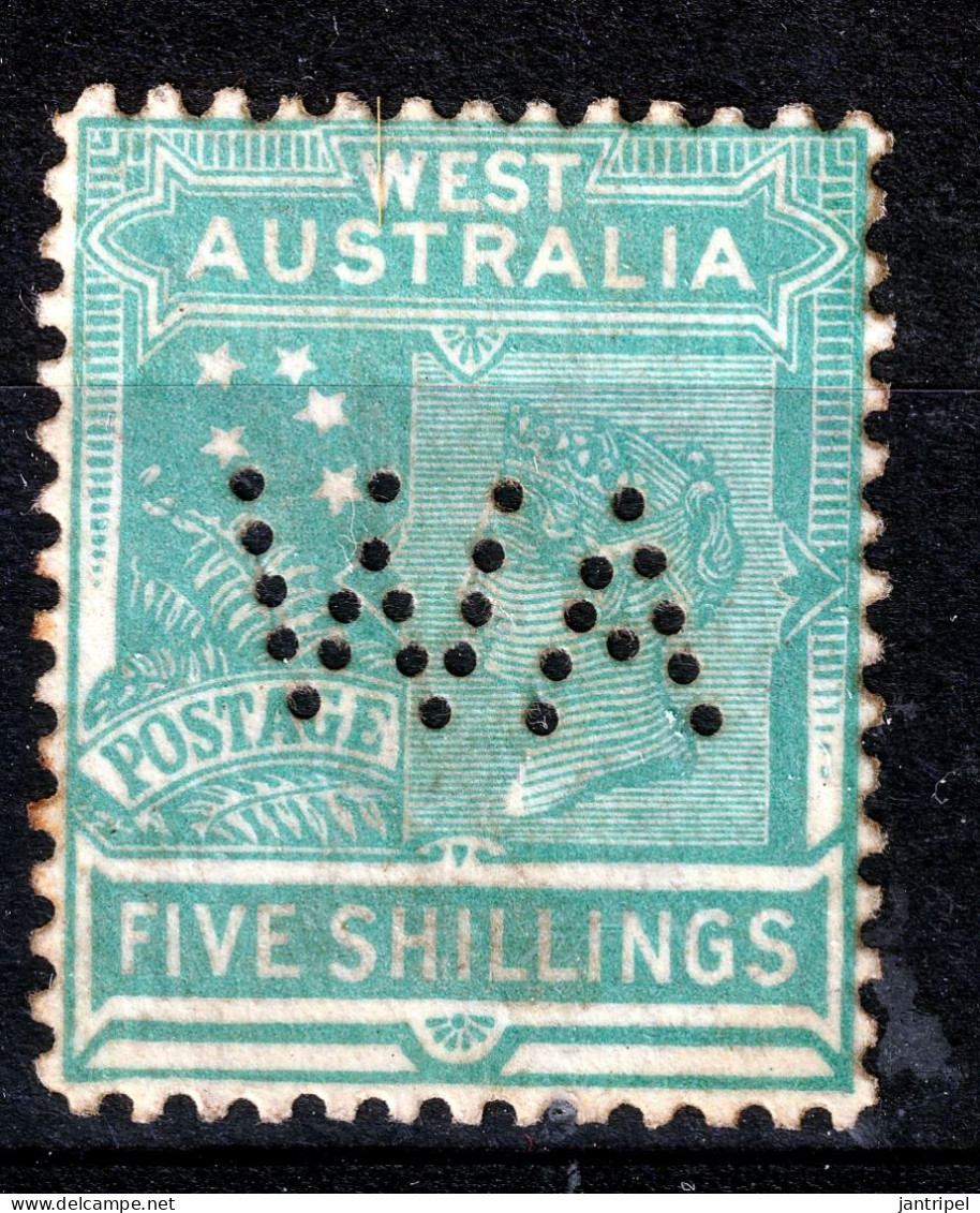 WESTERN AUSTRALIA  QV. 1902/1912  5/- MH  OS PUNCTURED - Ungebraucht