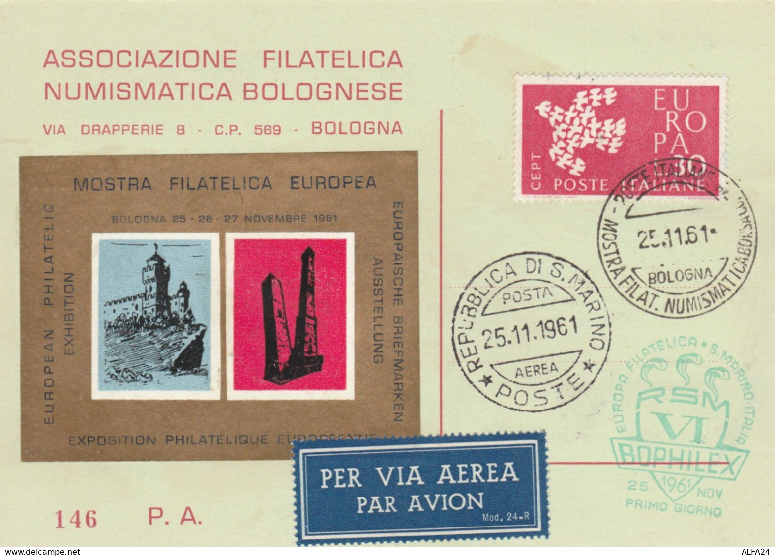 BUSTA  REP.SAN MARINO 1961 BOPHILEX (TY2232 - Cartas & Documentos