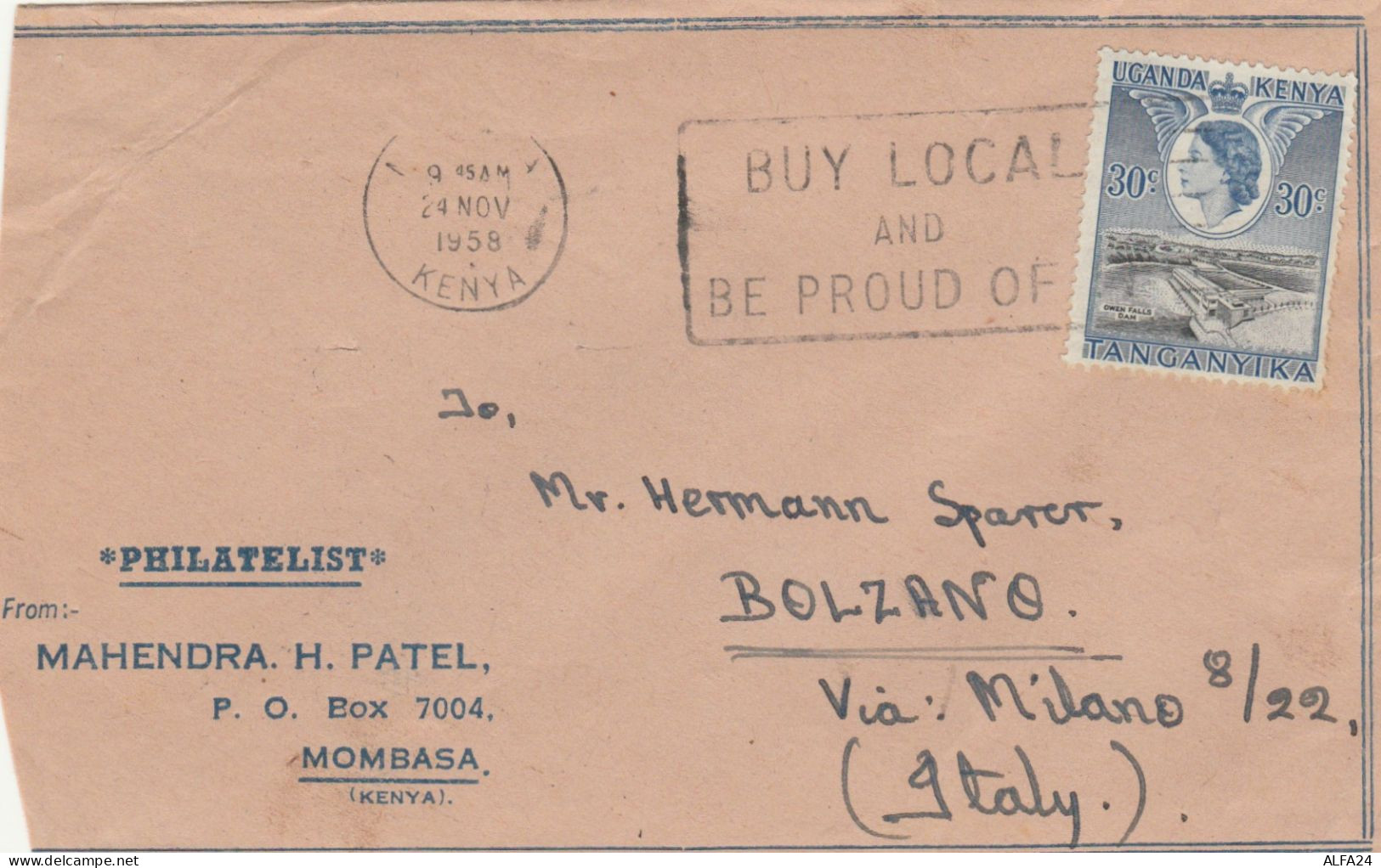 LETTERA 1958  30 C. UGANDA KENYA TANGANICA (TY2259 - Kenya, Uganda & Tanganyika