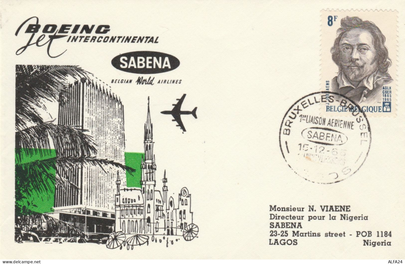 BUSTA FDC BELGIO DIRETTA NIGERIA- SABENA (TY1181 - Ohne Zuordnung