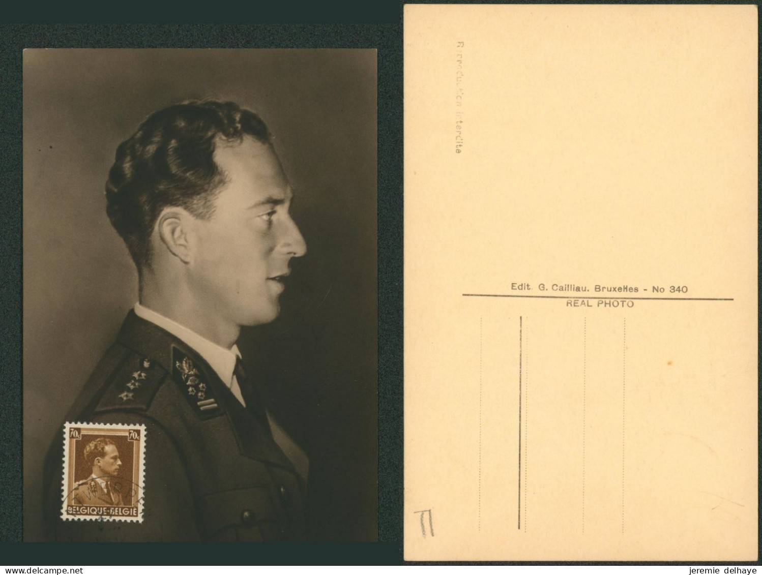 Carte-maximum (CM) - Royauté S.M. Léopold III Col Ouvert N°427 - 1934-1951