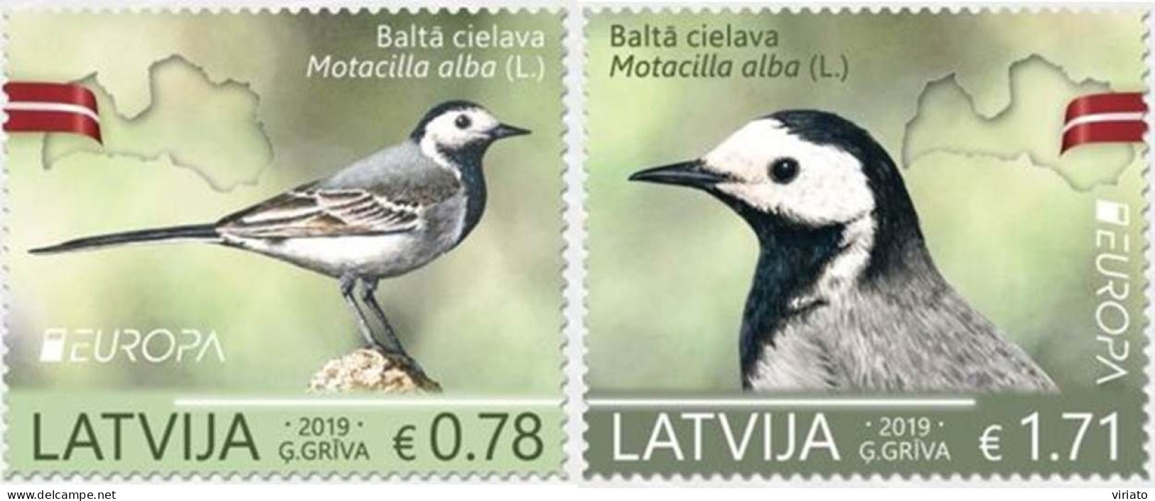 AVE234 - Letonia 2019 (MNH) (Mi 1072a.73A) - White Wagtail (Motacilla Alba) - Collections, Lots & Séries