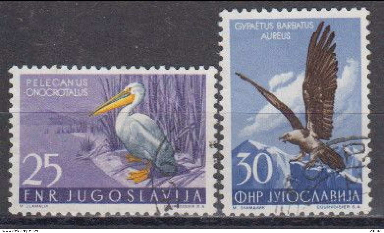 AVE183 - Yugoslavia 1954 (Used) (Mi 743-44) - Pelecanus Onocrotalus E Gypaetus Barbatus - Collections, Lots & Series
