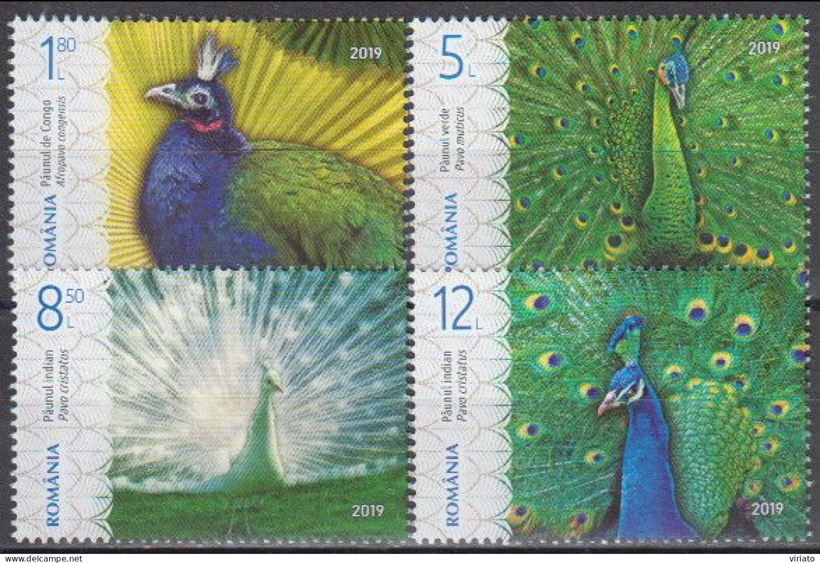 AVE174 - Romania 2019 (MNH) (Mi Mi  7353, 55, 57 E 59) - Peafowls - Collections, Lots & Séries