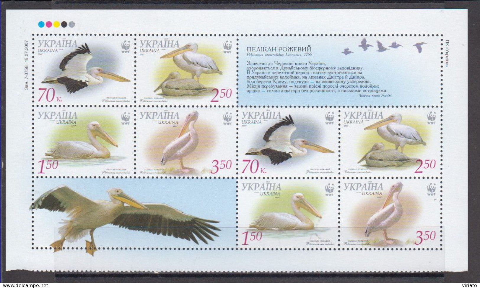 AVE179 - Ukraine 2007 (MNH) (Mi 897A.900A (D 14x14,5)) - Pelecanus Onocrotalus - Collections, Lots & Séries