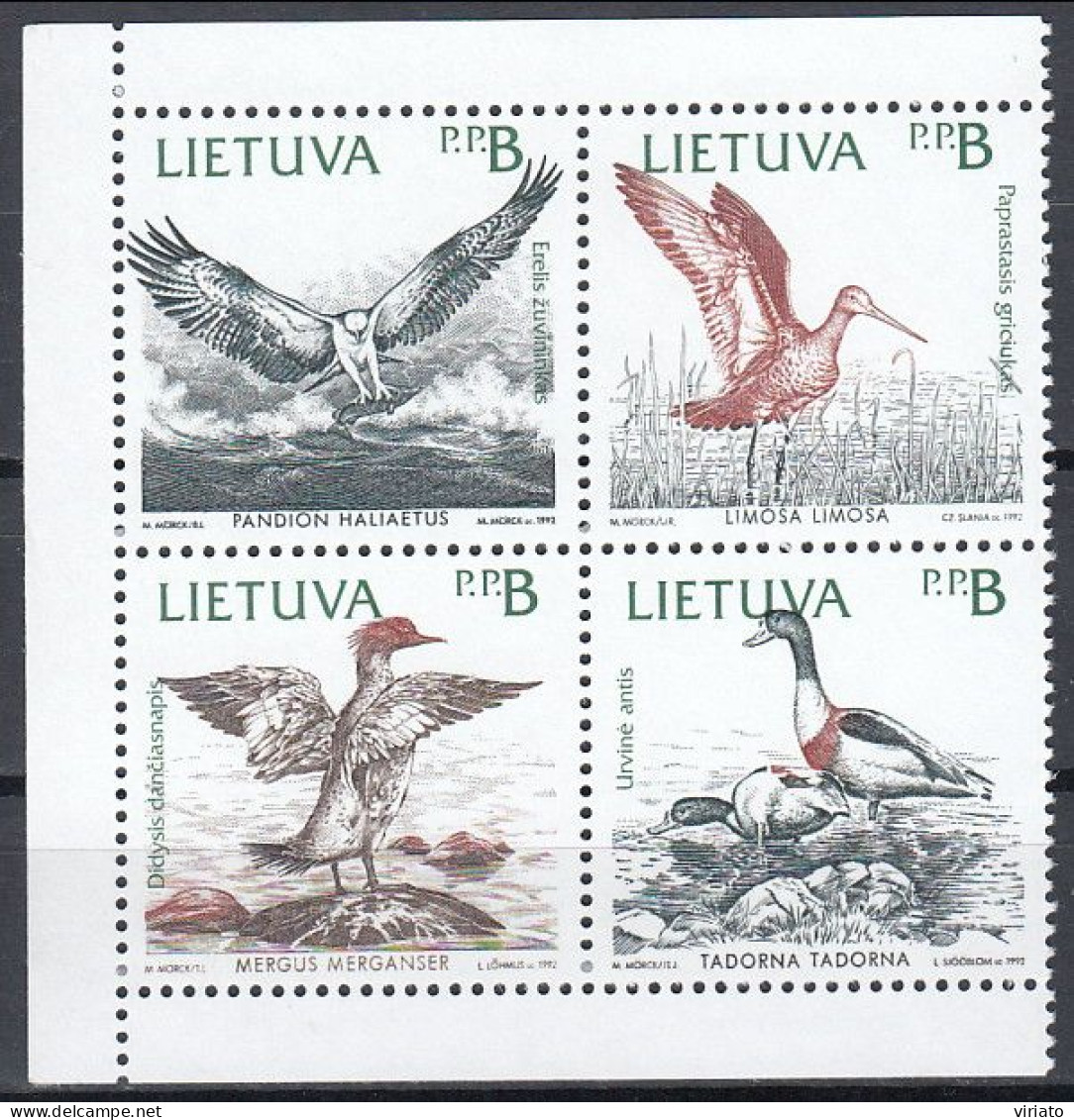 AVE073 - Lituania 1992 (MNH) (Mi 501-504)- Pandiom Haliaetus...Mergus Merganserr - Verzamelingen, Voorwerpen & Reeksen