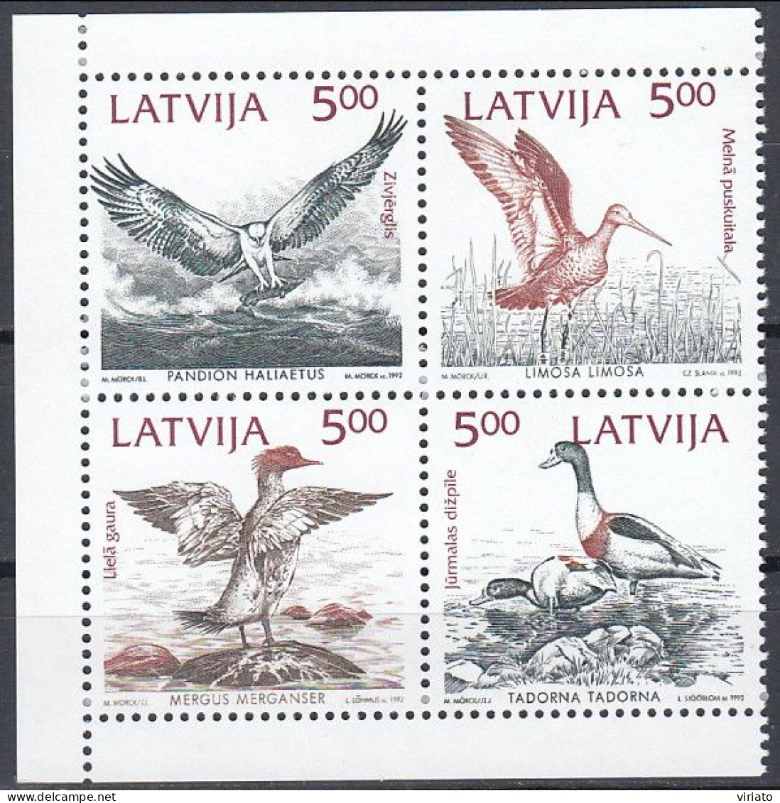 AVE044 - Letonia 1992 (MNH) (Mi340-343) - Pandion Haliaetus...Mergus Merganser - Colecciones & Series