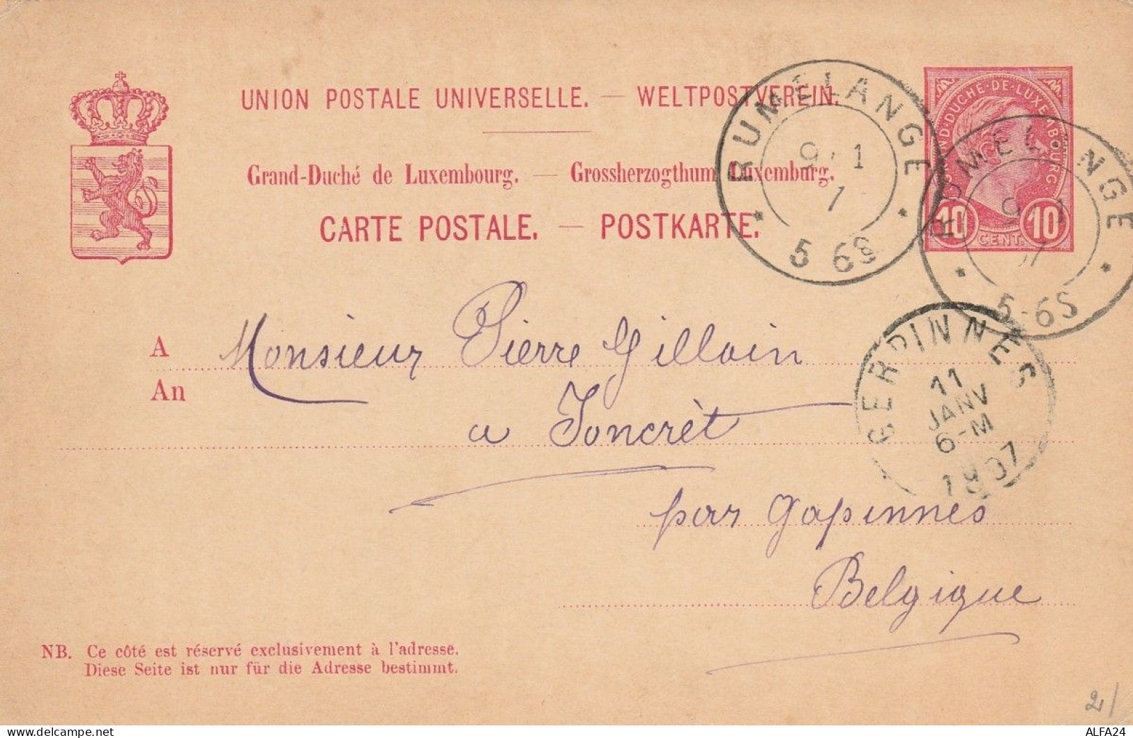 CARTOLINA POSTALE GRAN DUCHE DE LUXENBURG 1897 (VP2 - 1895 Adolphe Right-hand Side