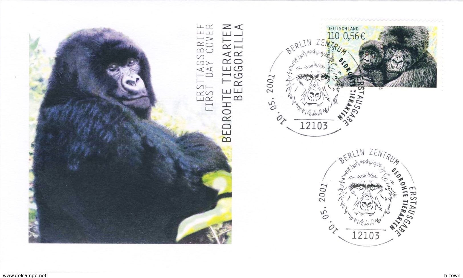 726  Gorille Des Montagnes: Env. Premier Jour D'Allemagne, 2001 - Mountain Gorilla FDC From Germany - Gorillas