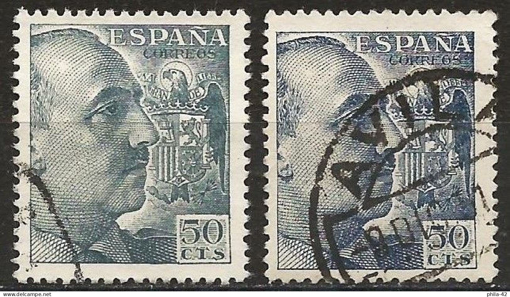 Spain 1949 - Mi 849Ca - YT 791 ( General Franco )  Two Shades Of Color - Varietà E Curiosità