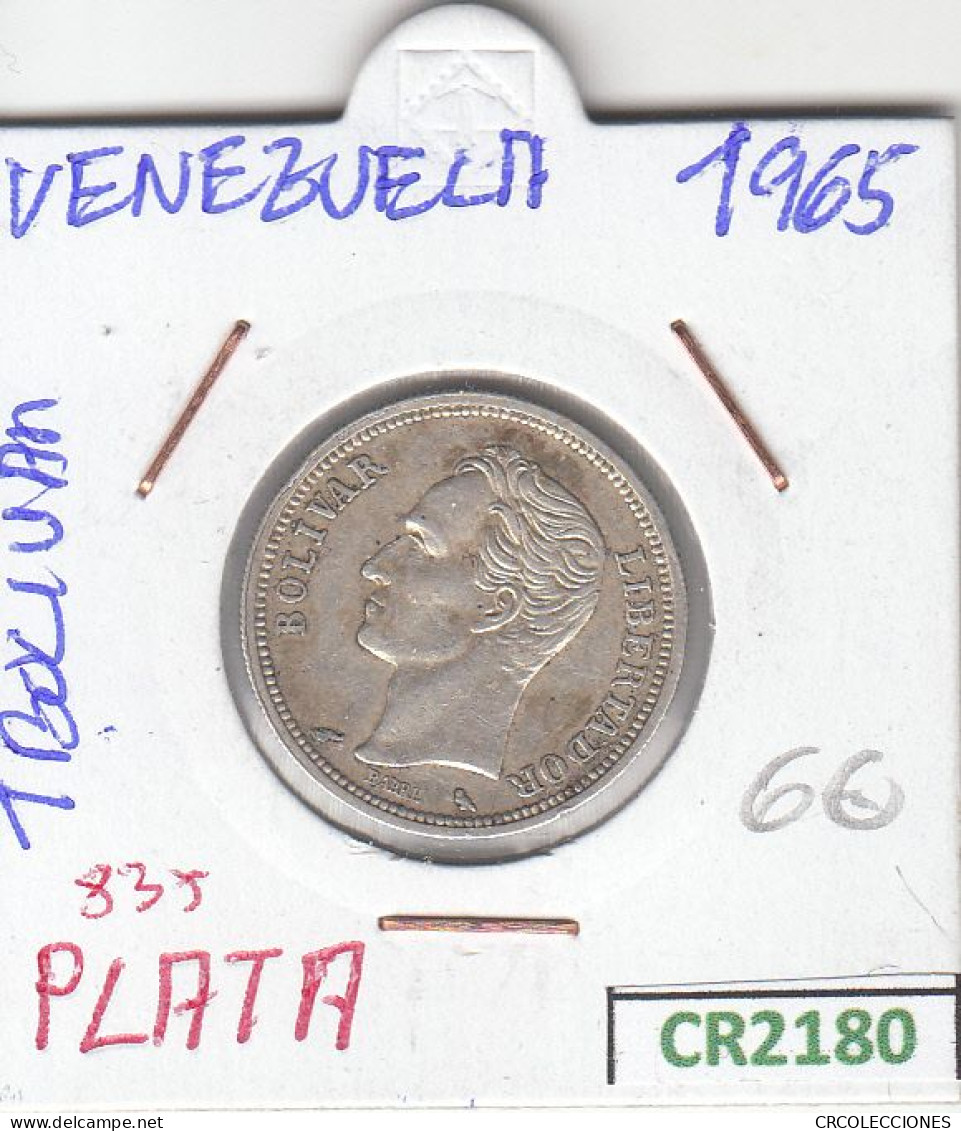 CR2180 MONEDA VENEZUELA 1 BOLIVAR 1965 PLATA - Venezuela