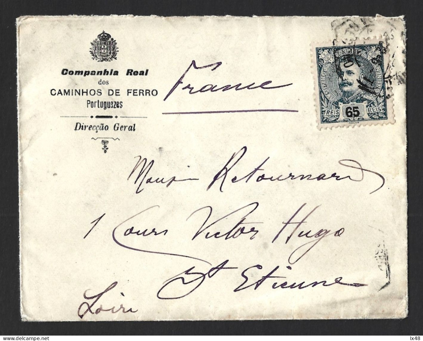 Letter Royal Company Of Portuguese Railways. Stamp 65 Réis By D. Carlos Circulated 1902. Carta CP De 1902. Selo 65 Réis - Storia Postale