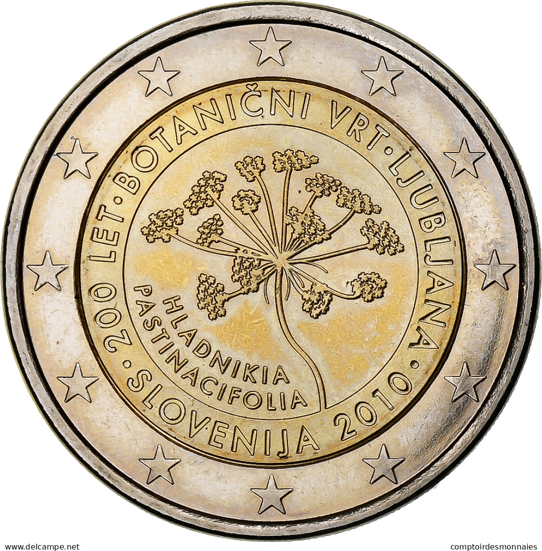 Slovénie, 2 Euro, Ljubljana Botanical Gardens, 200th Anniversary, 2010, SPL - Eslovenia