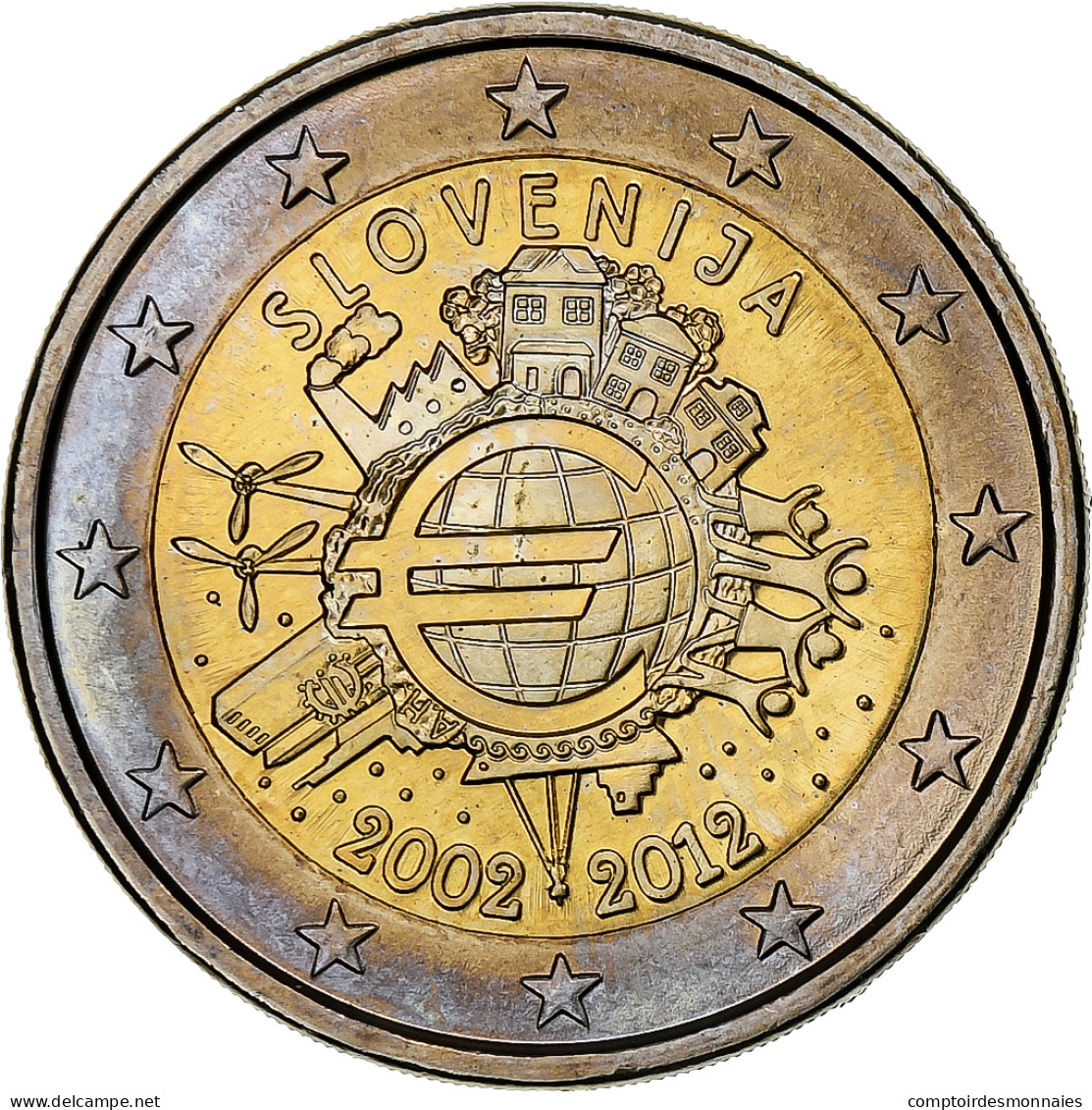 Slovénie, 2 Euro, 10 Ans De L'Euro, 2012, SPL, Bimétallique - Eslovenia