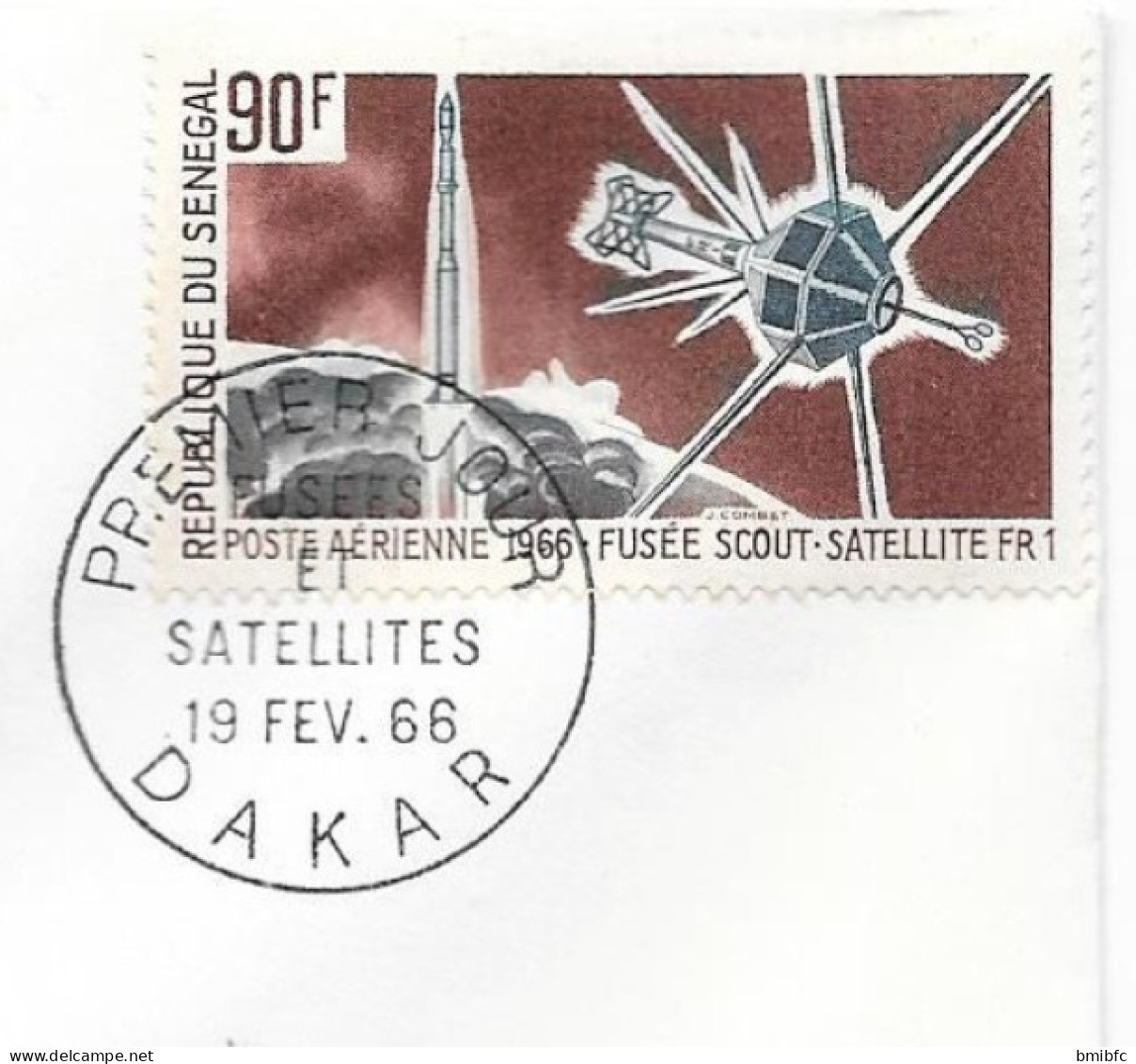 POSTE AÉRIENNE - RÉPUBLIQUE DU SÉNÉGAL DAKAR 1 9 FEV 66 FUSÉE SCOUT - FUSÉE DIAMANT (2 ENV) - Afrika