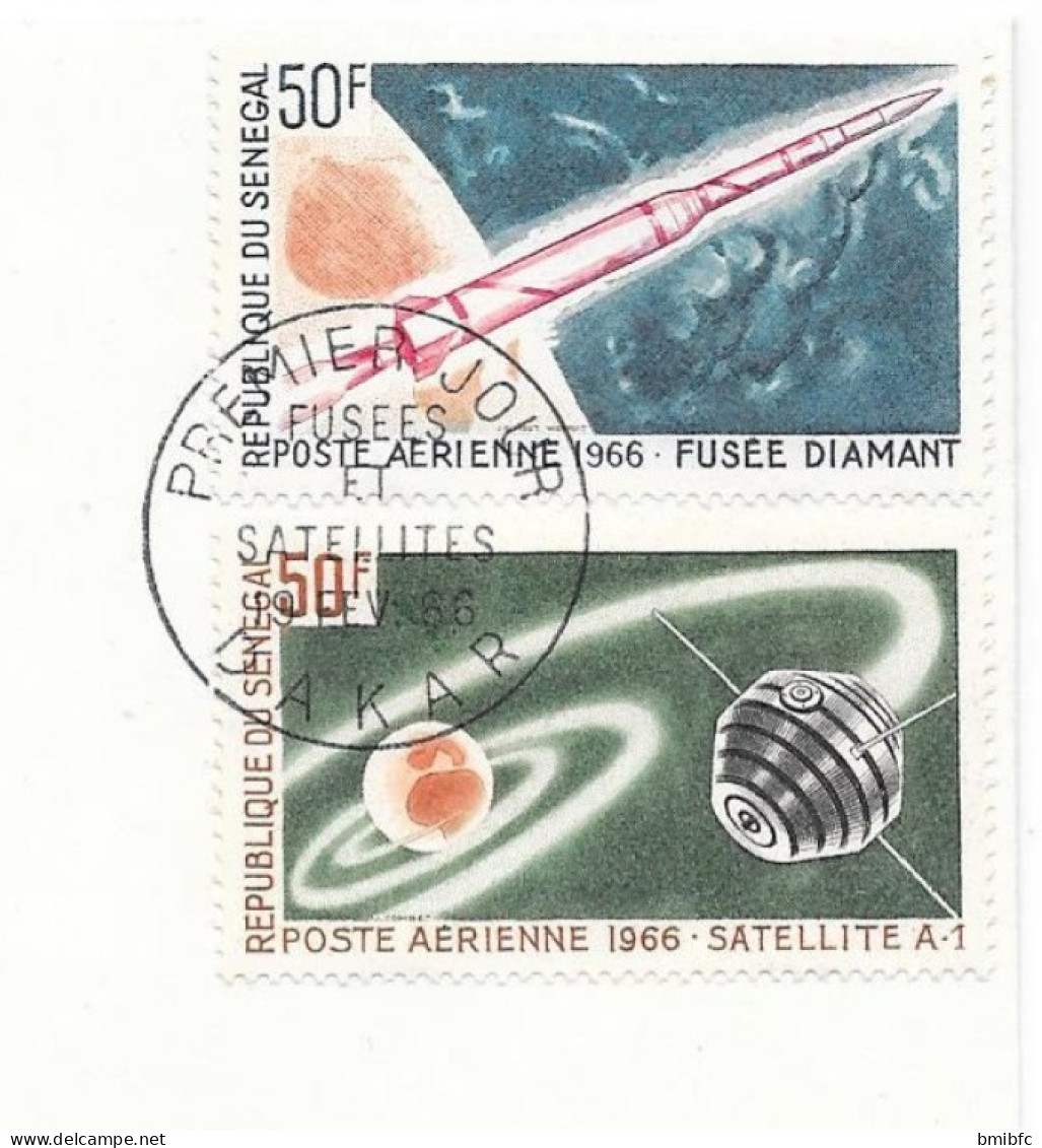 POSTE AÉRIENNE - RÉPUBLIQUE DU SÉNÉGAL DAKAR 1 9 FEV 66 FUSÉE SCOUT - FUSÉE DIAMANT (2 ENV) - Afrique