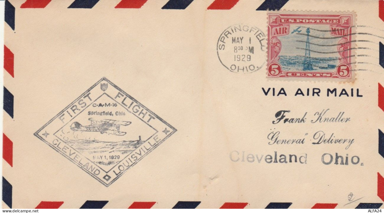 FIRST FLIGHT 1929 CLEVELAND LOUSVILLE SPRINGFIELD OHIO (VX560 - 1921-40