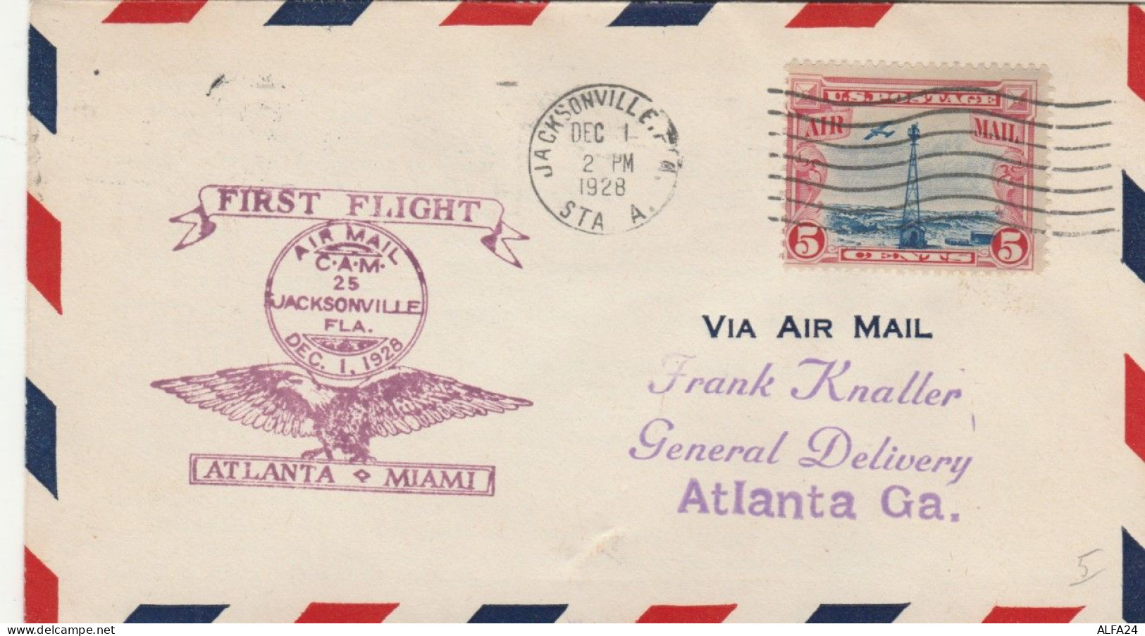 FIRST FLIGHT 1928 JACKSONVILLE ATLANTA MIAMI (VX551 - 1921-40