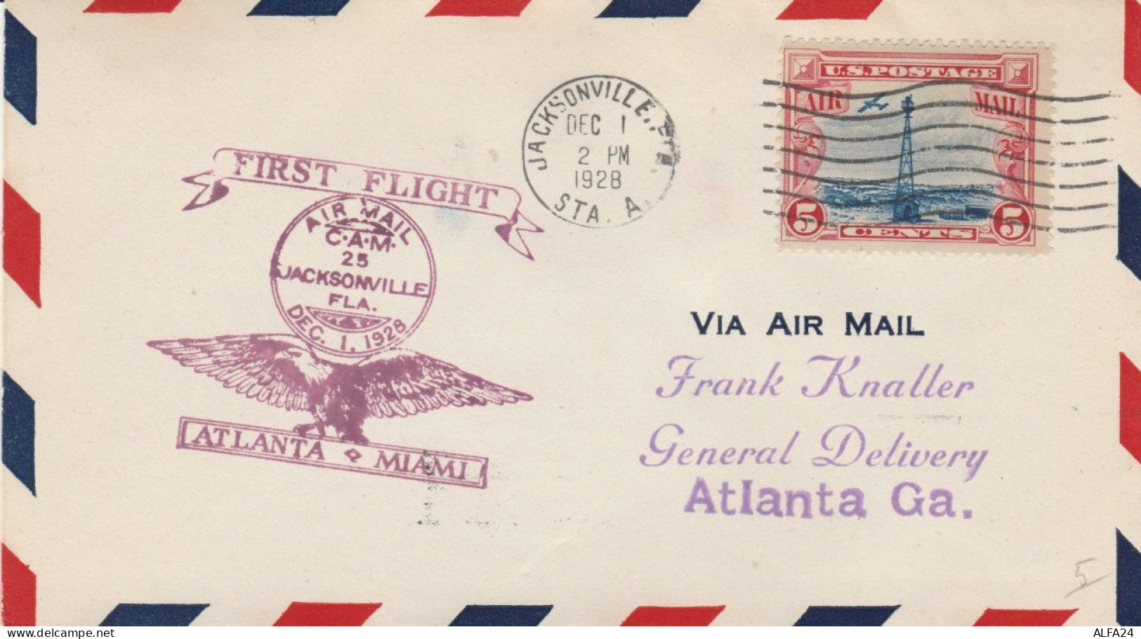 FIRST FLIGHT 1928 JACKSONVILLE ATLANTA MIAMI (VX563 - 1921-40