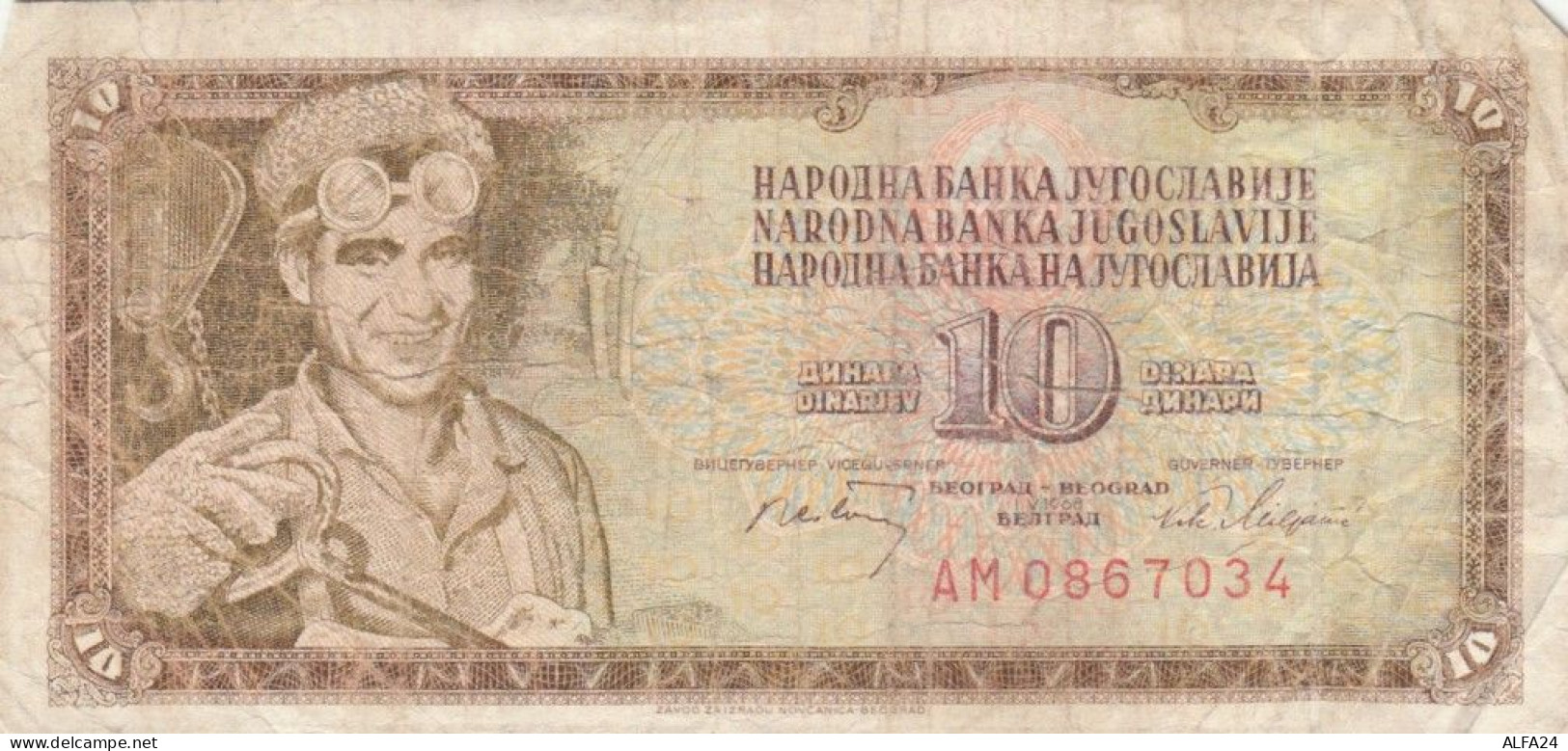 BANCONOTA JUGOSLAVIA 10 DINARA VF (VX996 - Yougoslavie