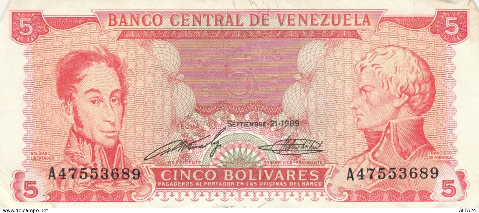 BANCONOTA 5 BOLIVARES VENEZUELA VF (VX979 - Venezuela