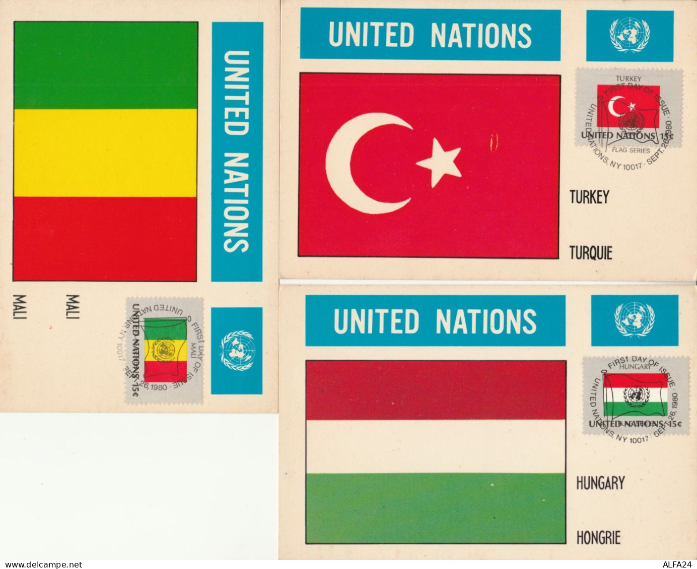 3 MAXIMUM CARDS 1980 NAZIONI UNITE NEW YORK  (VX804 - Cartoline Maximum