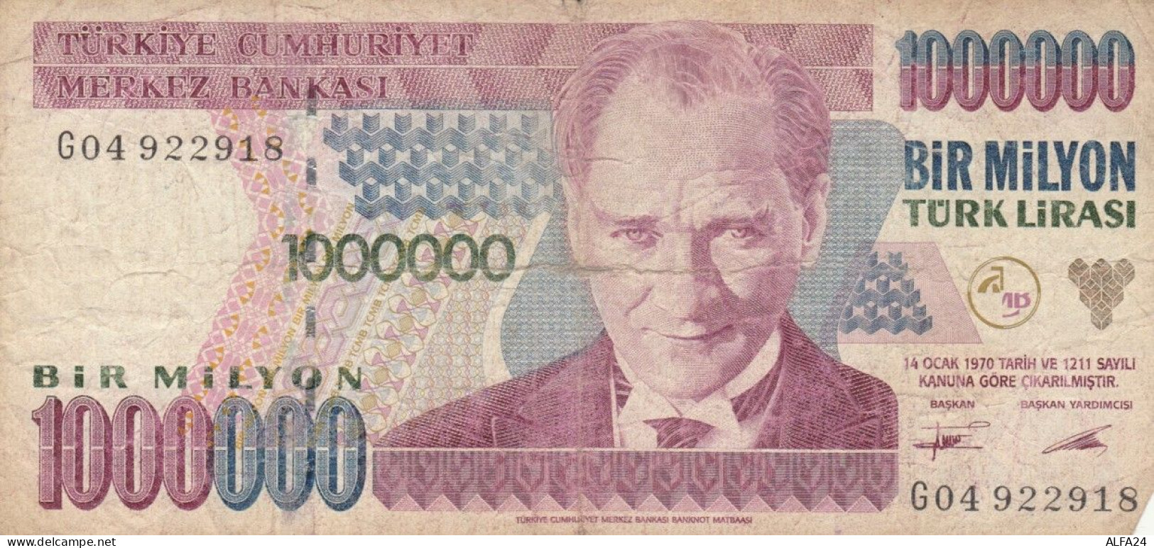 BANCONOTA TURCHIA 1000000 LIRA VF (VX1576 - Turquie