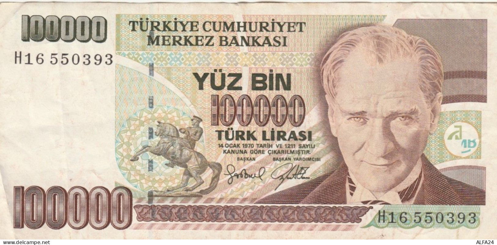 BANCONOTA TURCHIA 100000 LIRA VF (VX1578 - Turquie