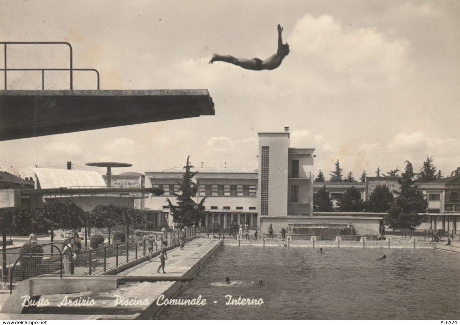 CARTOLINA BUSTO ARSIZIO PISCINA COMUNALE 1947 L.3 TIMBRO ARRIVO LA MADDALENA (VX1447 - Busto Arsizio