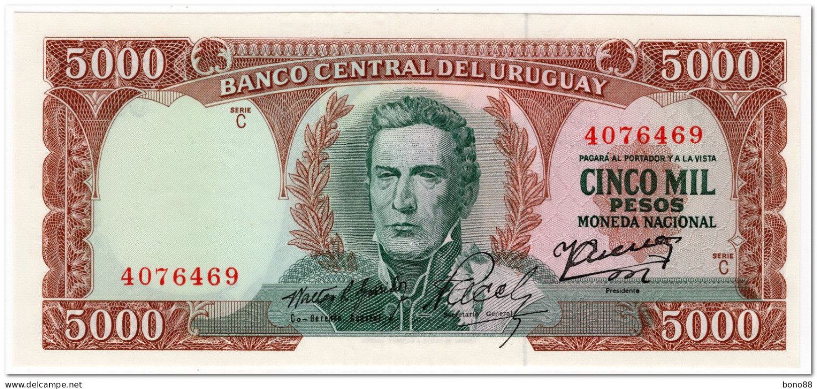 URUGUAY,5000 PESOS,1967,P.50b,AU-UNC - Uruguay