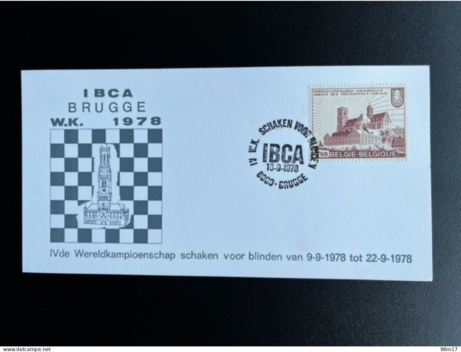 BELGIUM 1978 POSTCARD BRUGGE 4TH WORLD CHAMPIONSHIP CHESS FOR THE BLIND 10-09-1978 BELGIE BELGIQUE CHESS IBCA - Echecs