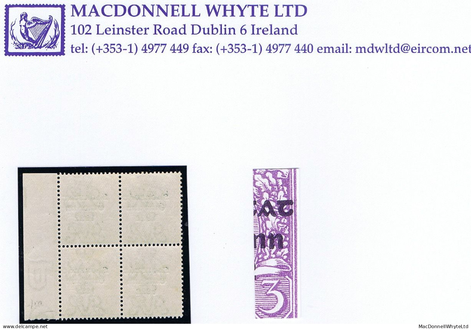 Ireland 1922-23 Thom Saorstát 3-line Overprint In Blue-black On 3d Violet, Error "Accent Missing" R15/12, Error Is Unmou - Ungebraucht