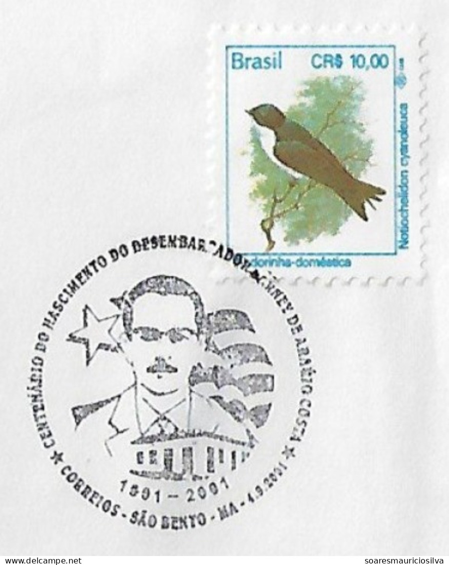 Brazil 2001 Cover Commemorative Cancel Centenary Of The Birth Of Judge Sarney De Araújo Costa From São Bento - Briefe U. Dokumente