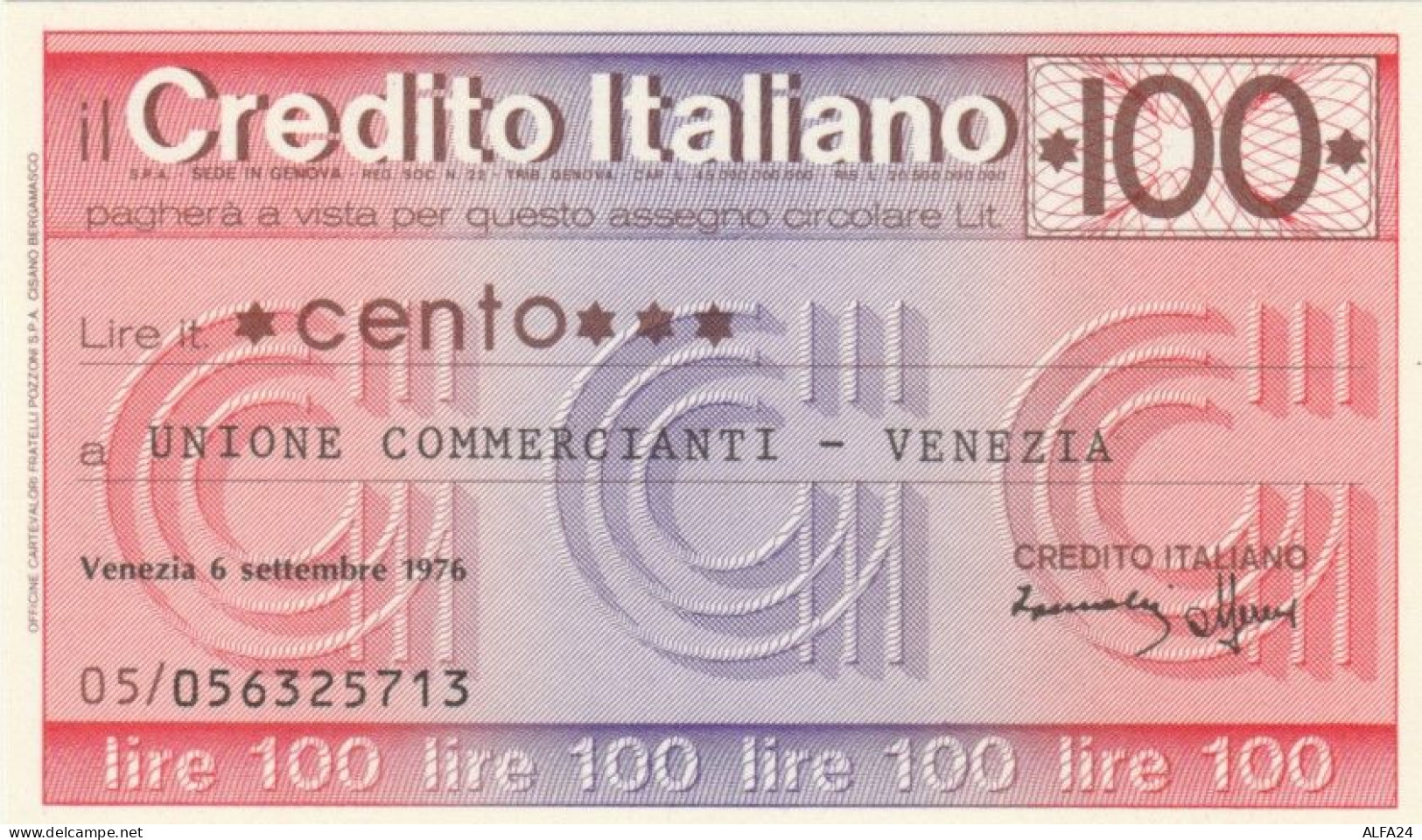 MINIASSEGNO FDS CREDITO ITALIANO L.100 UNIONE COMM VENEZIA (YA150 - [10] Assegni E Miniassegni