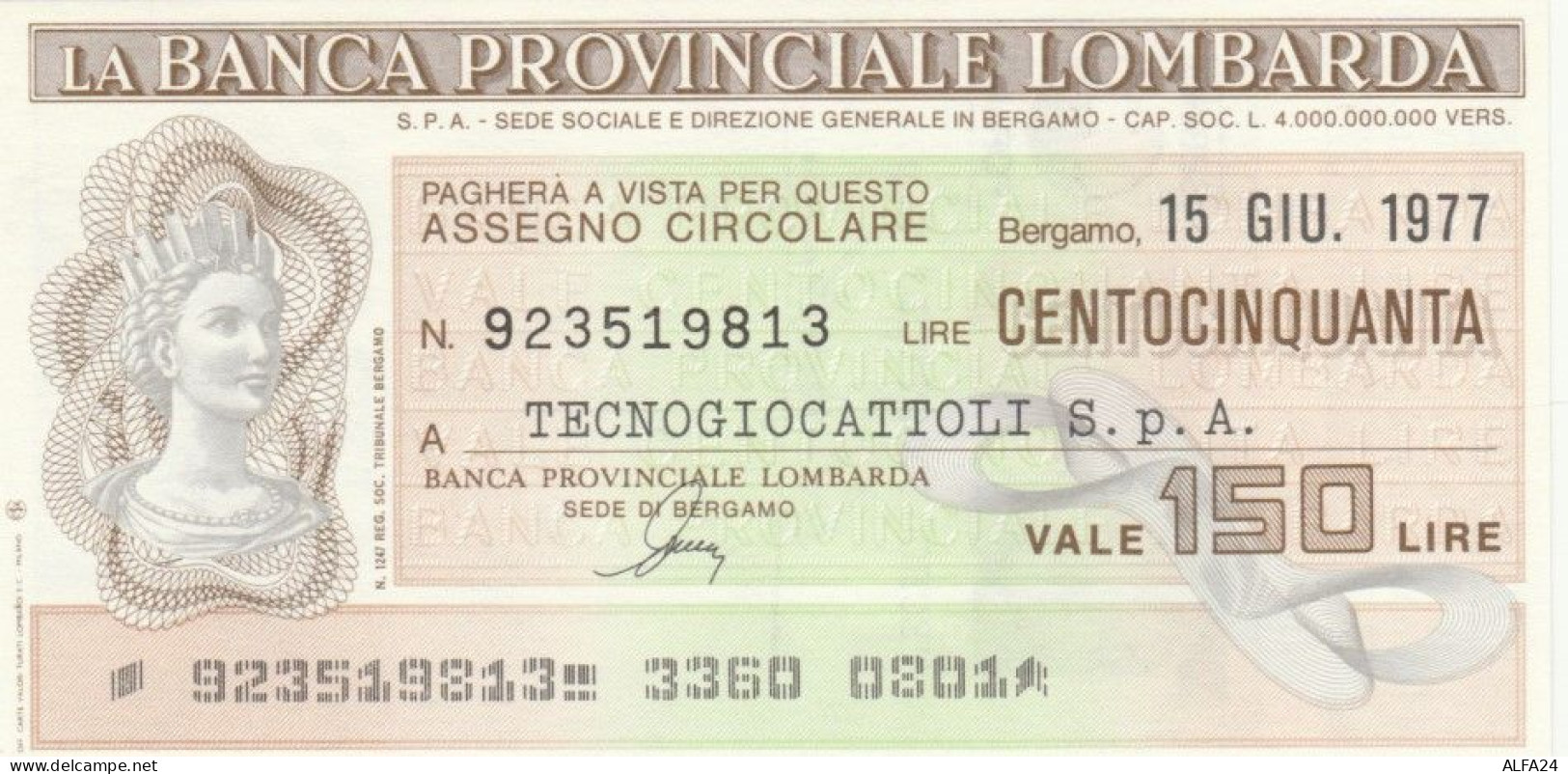 MINIASSEGNO FDS BANCA PROV.LOMBARDA L.150 TECNOGIOCATTOLI (YA69 - [10] Assegni E Miniassegni